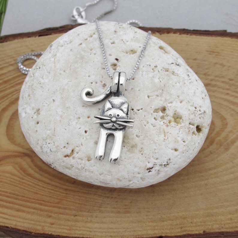 Hanging cat tail necklace Sterling silver Hanging cat Etsy