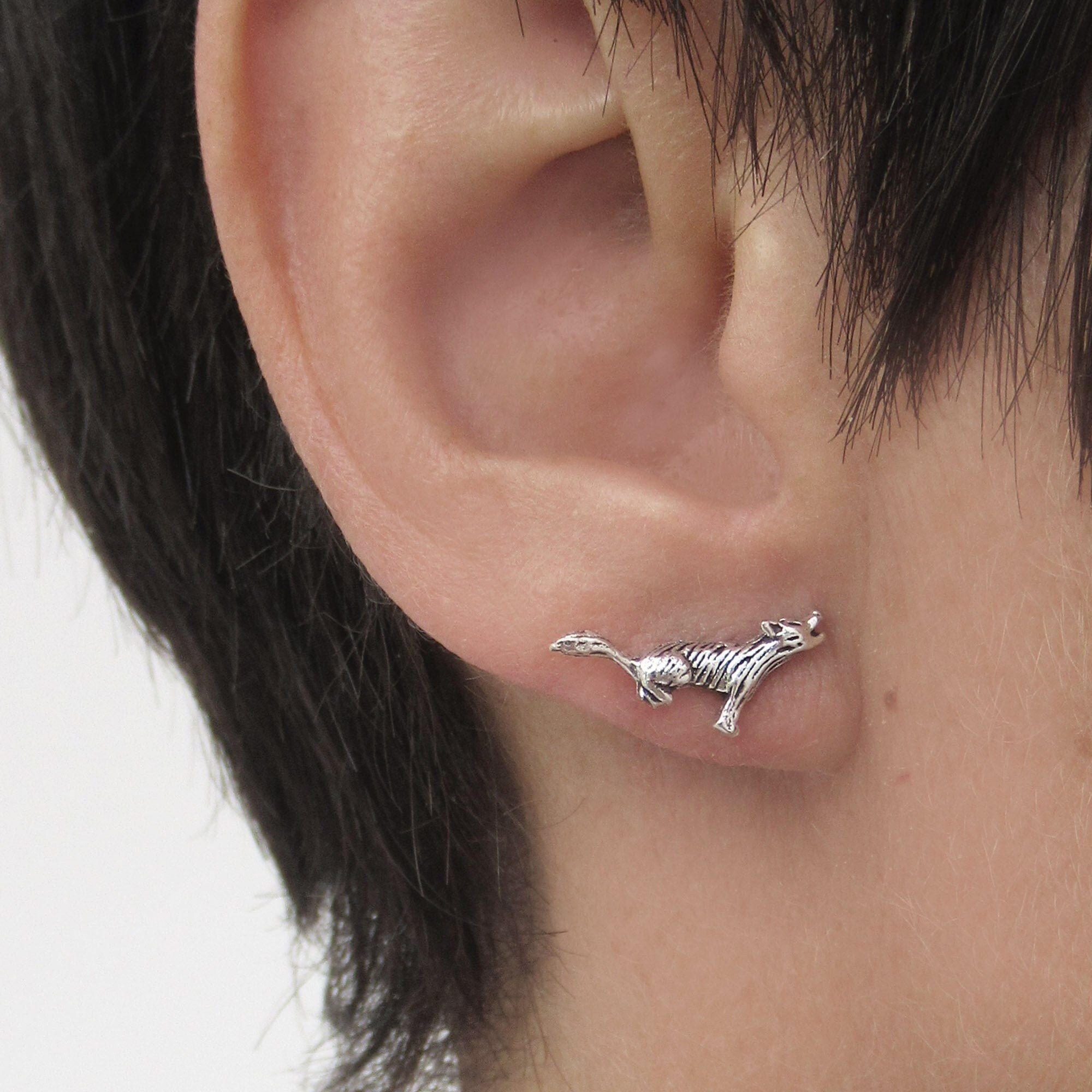 Orecchini Argento 925 Con Lupo E Fiore - Gioielli A Forma Di Animale, Regalo Per Donne E Ragazze, Confezione Regalo