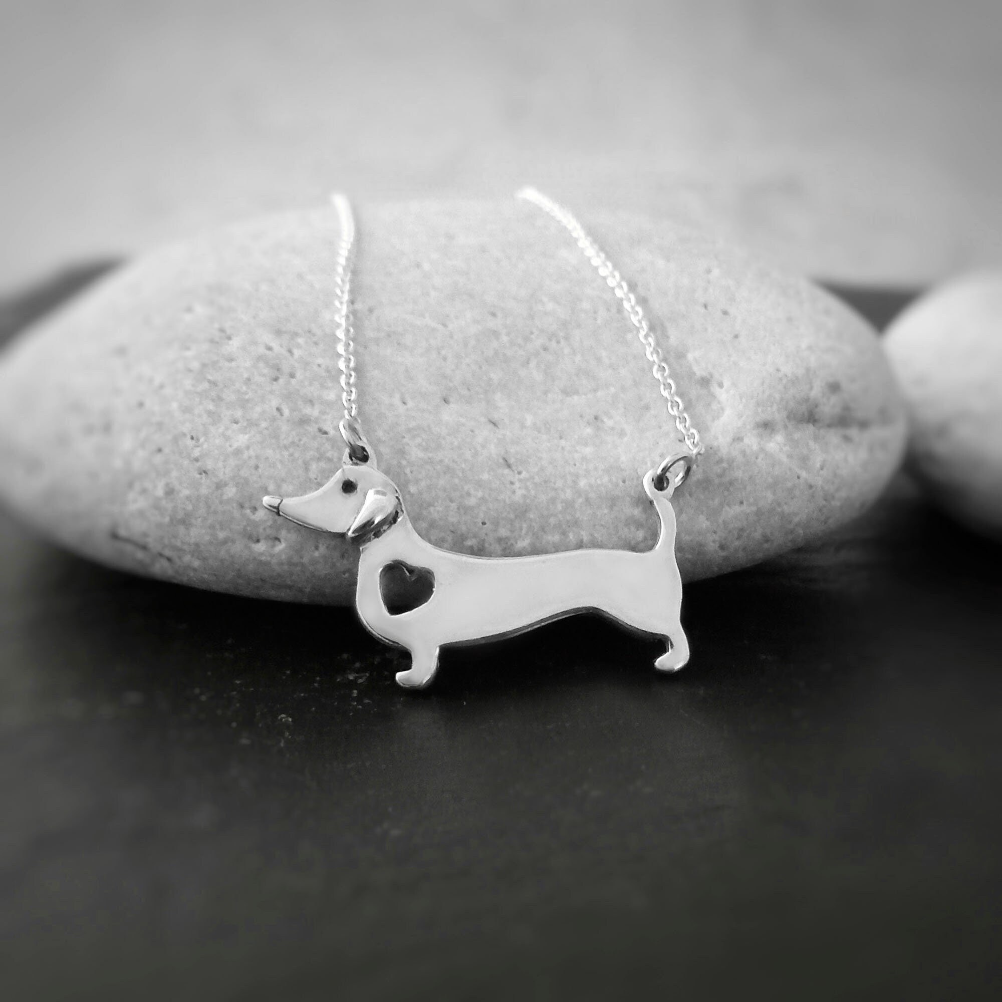 Dachshund Sausage Dog Necklace in Sterling Silver, Dachshunds With