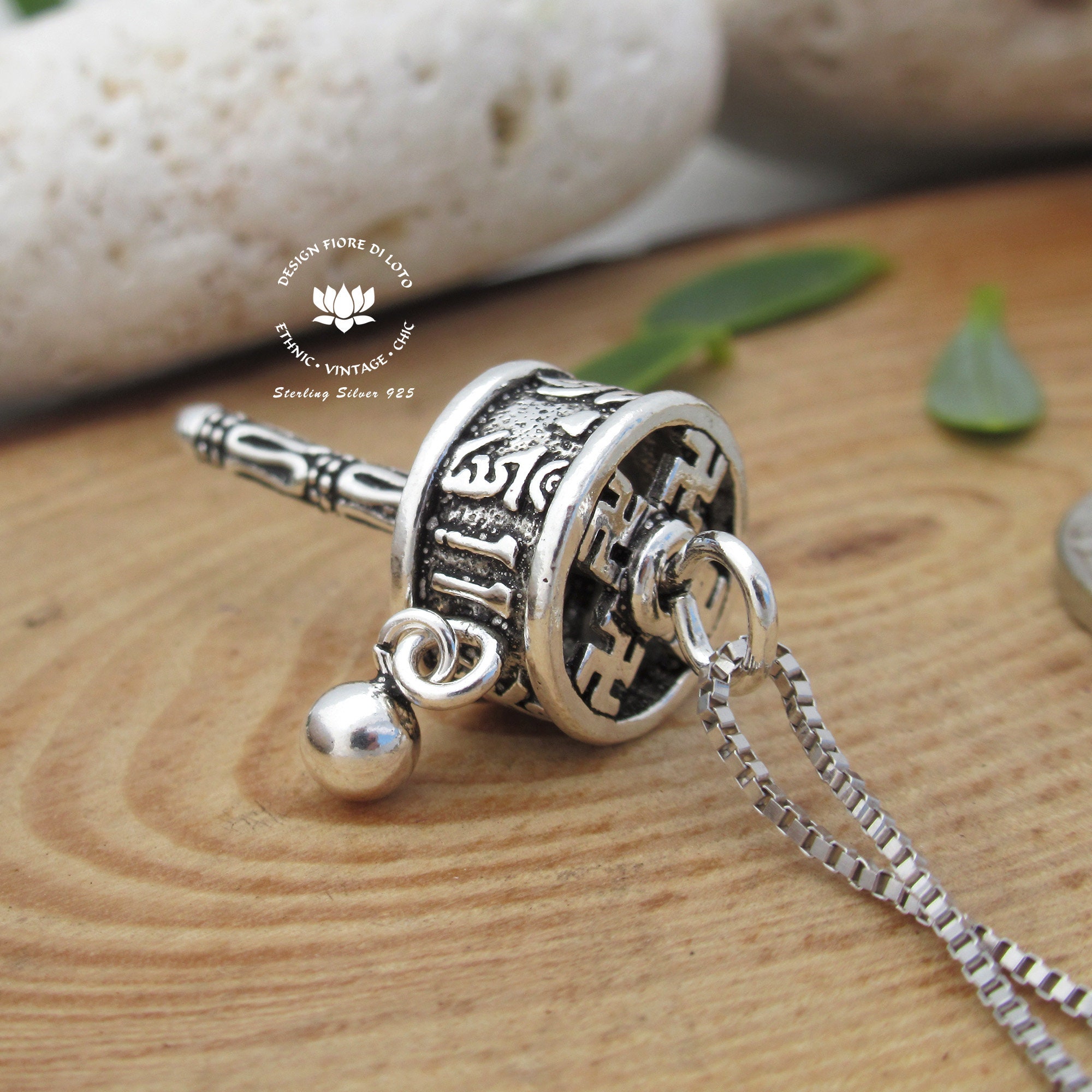 Tibetan Prayer Wheel Necklace in Sterling Silver Spinning - Etsy UK