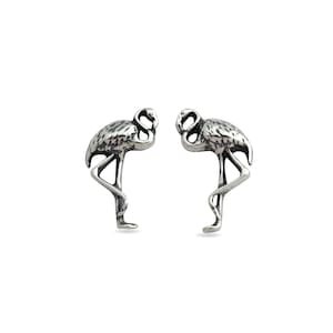 Flamingo Stud earrings in Sterling silver, Exotic bird jewellery, Boho Tropical bird earrings, Flamingo lover jewelry gift, Girl&#39;s earrings