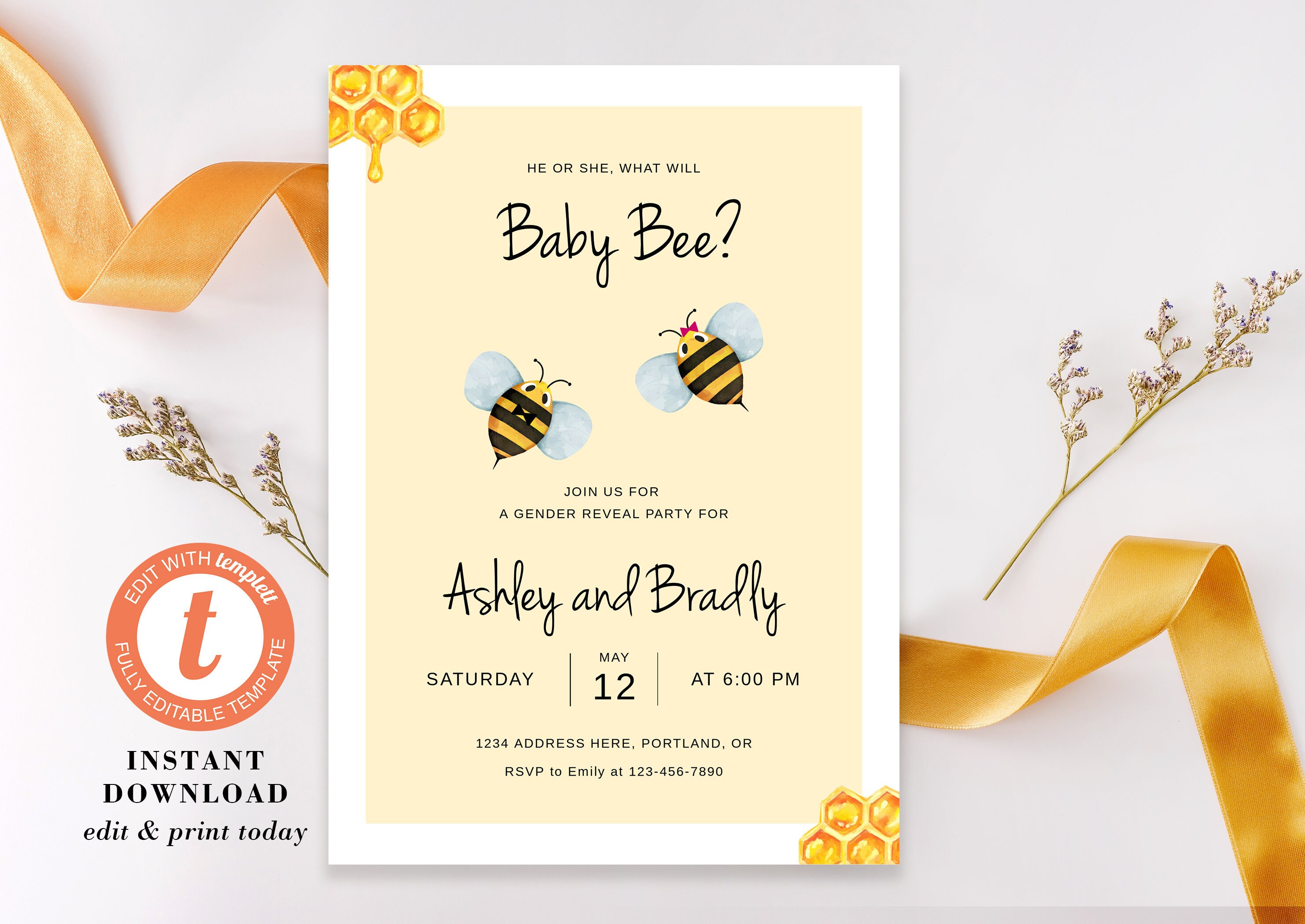 EDITABLE Bee Gender Reveal Invitation / Spring Gender Reveal Etsy