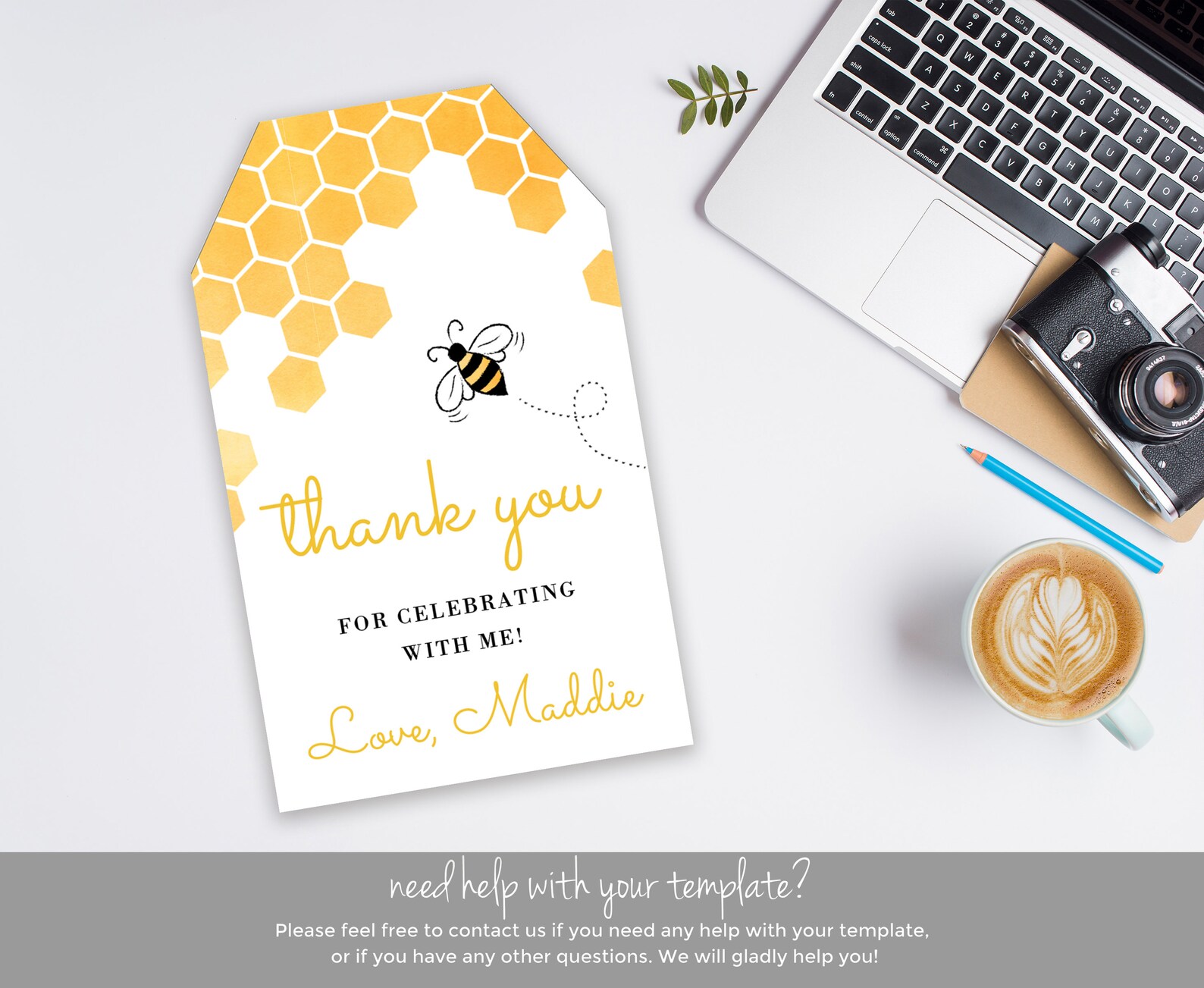 EDITABLE Bee thank you tag Bee Favor tag Honey Bee Gift Tag | Etsy
