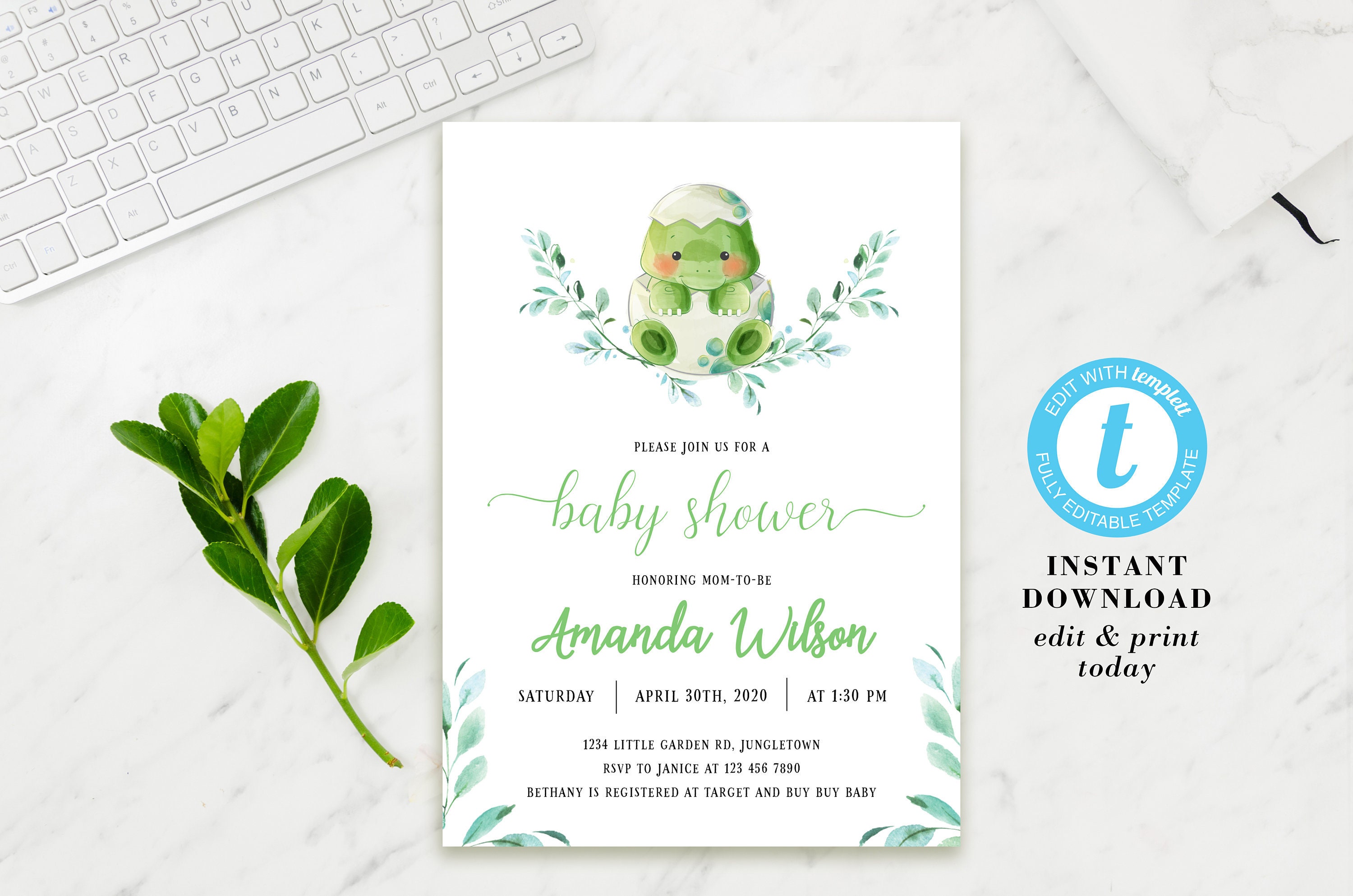 EDITABLE Dinosaur Baby Shower Invitation / Dino Baby Shower Etsy