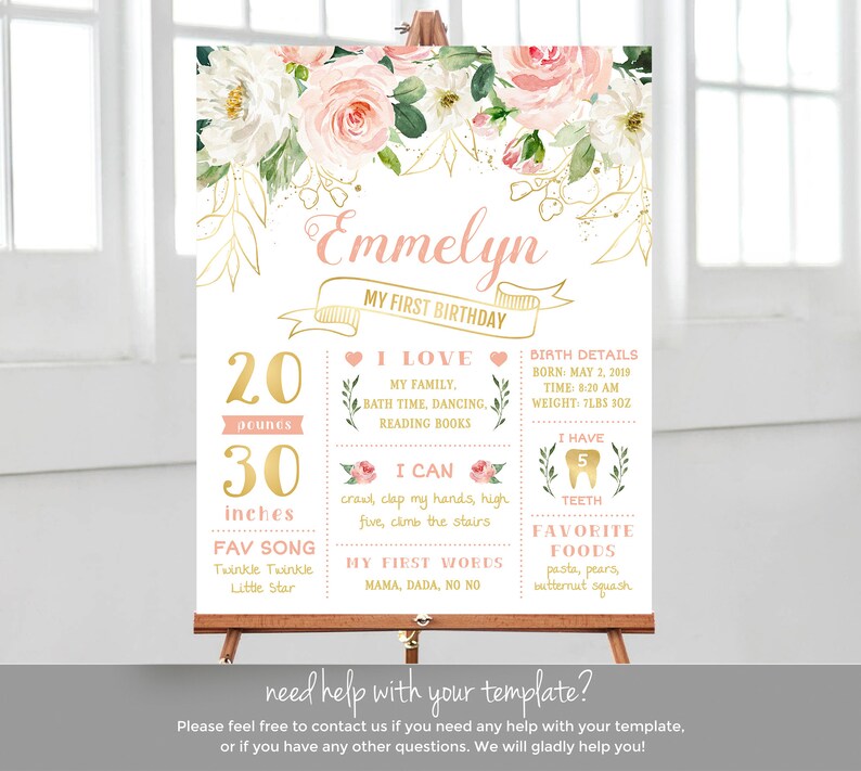 Printable Birthday Sign First Birthday Floral Poster Editable Blush Floral Milestone Board Floral Birthday Poster 008 Party Supplies Party Decor Kaoru Cooking Com
