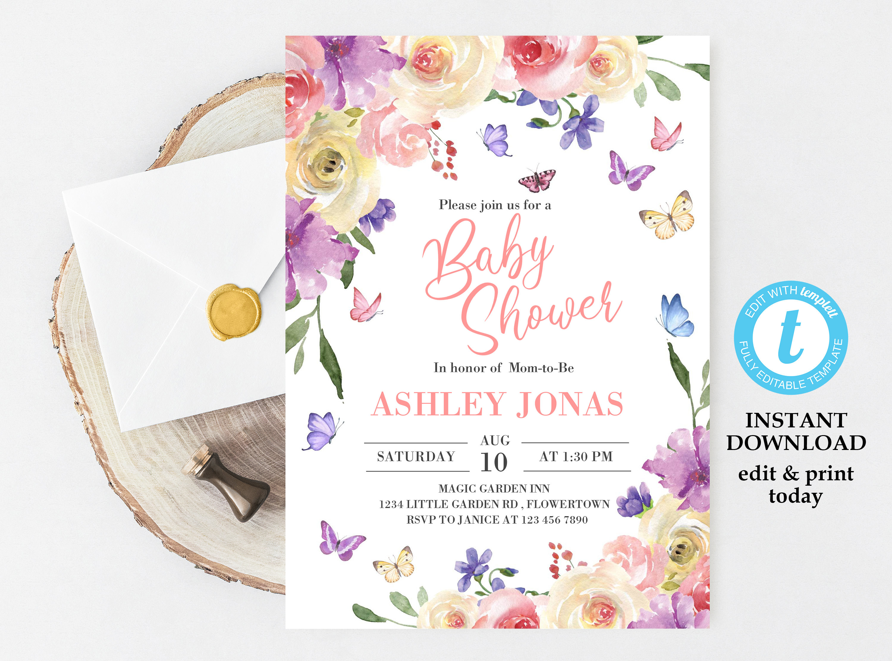 EDITABLE Butterfly Baby Shower Invitation Butterfly Baby Etsy