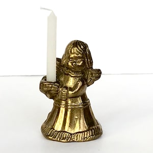 Miniature Brass Angel Figurine, 1.75” Tiny Xmas Angel With Mini Candle Gift For Angel Lover, Small Angel Decor Retro Christmas Decor