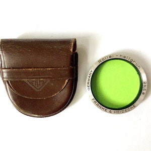 Rollei Rolleiflex 28.5mm Light Green Filter With Original Leather Case, Made in Germany, Hellgrun, Vintage Photography Accessories