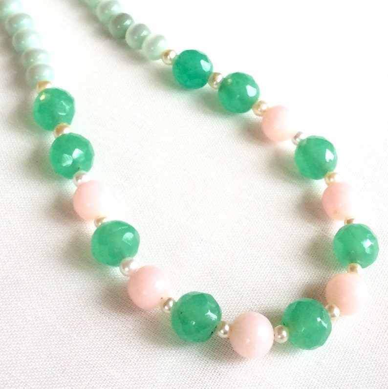 Glass Bead Necklace Green Pink Bridal Necklace Wedding Necklace Vintage Necklace For Mother\u2019s Day Gift Bead Necklace Something Old For Bride