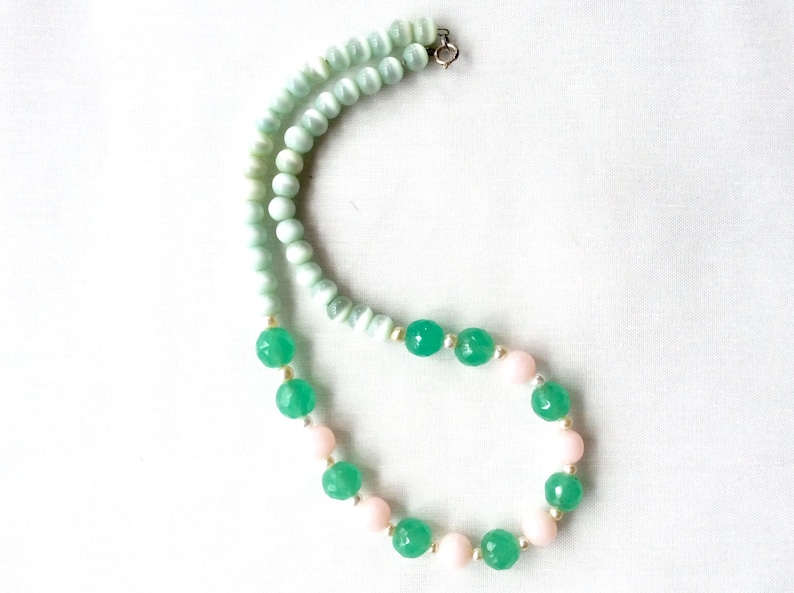 Glass Bead Necklace Green Pink Bridal Necklace Wedding Necklace Vintage Necklace For Mother\u2019s Day Gift Bead Necklace Something Old For Bride
