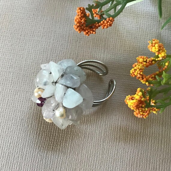 Bead Cocktail Ring, Agate Bead Ring, Adjustable R… - image 4