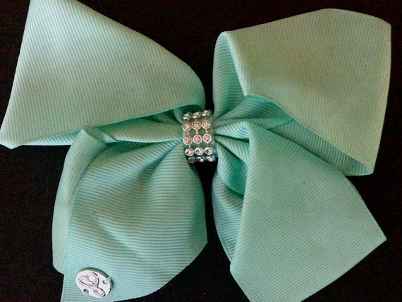 1980s Hair Bow, Vintage Fabric Hair Clip, 5” Rhin… - image 2