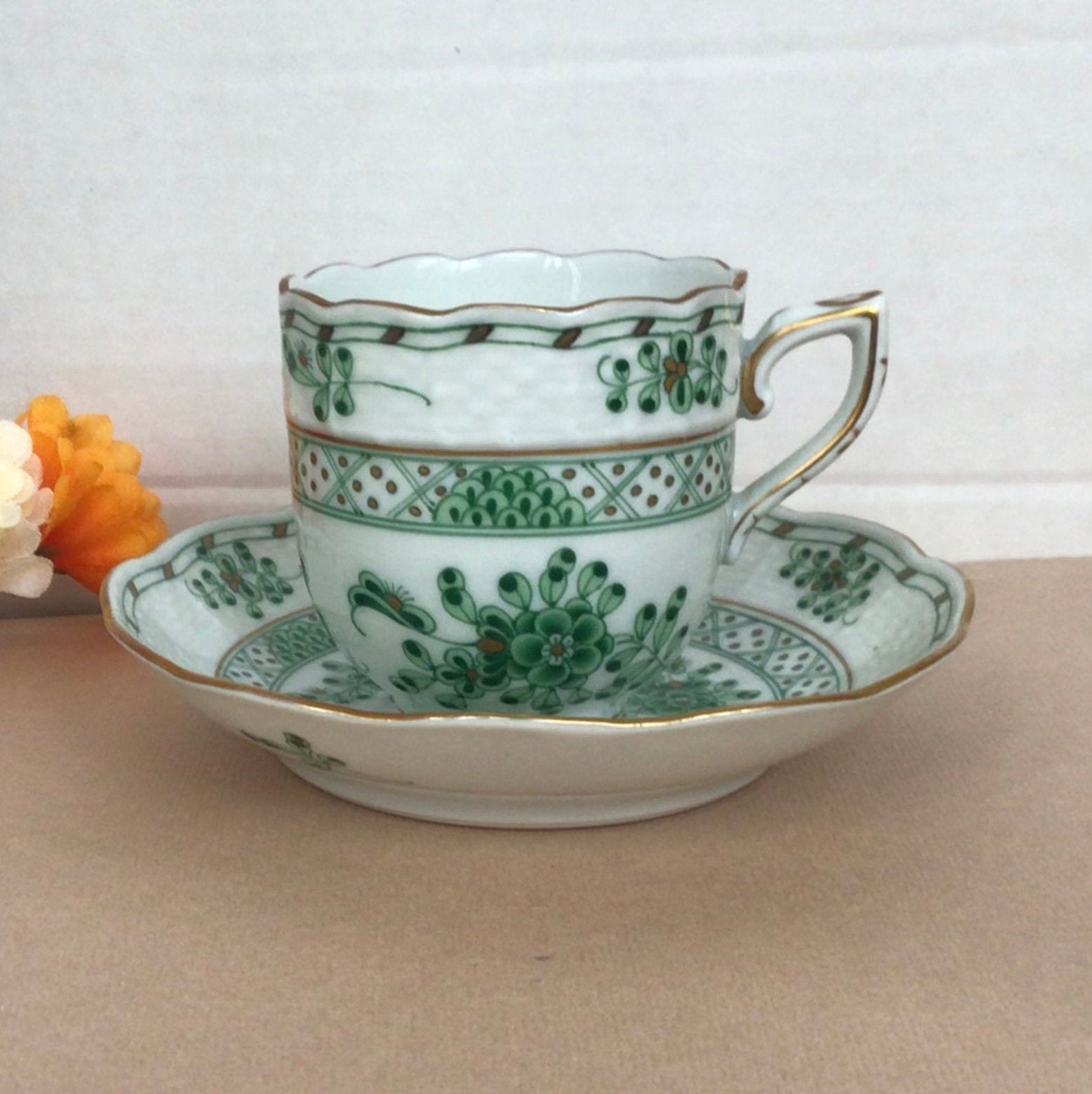 Herend Waldstein Green Demi Tasse Herend Cup & Saucer Rare Etsy