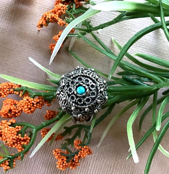 Vintage 900 Silver Turquoise Ring: Adjustable Boh… - image 8