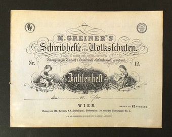 Victorian School Notebook, 1800s Antique School Books, European Math Books, Collectible Books, Rare Books For Collector, Vintage Book