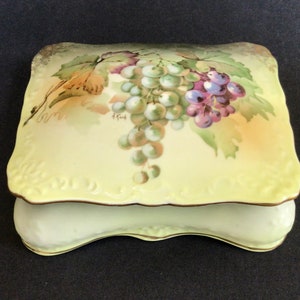 Porcelain Box With Lid, A & C Bavaria Koch Signed, Art Deco Style Jewelry Box, Ceramic Trinket Dish, Boudoir Art Nouveau Vanity Decor Shelf