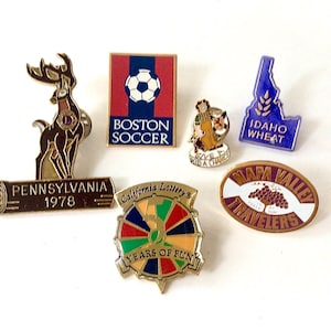 Vintage Pins Set, Boston Soccer, Lions Club, Idaho, California Pins For Collector, Push Pin Collectibles, Memorabilia, Pin Collecting