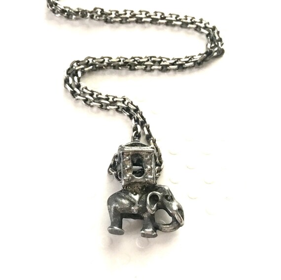 Silver Charm Necklace With Chain, Vintage Elephan… - image 1