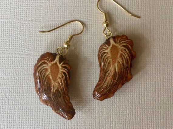 Brown Leather and Antique Gold Pinecone Earrings