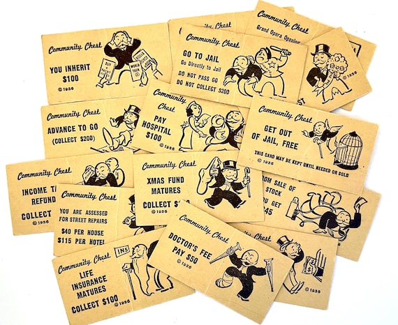 Vintage Parker Brothers 1936 Monopoly Community Chest Cards ALL 16
