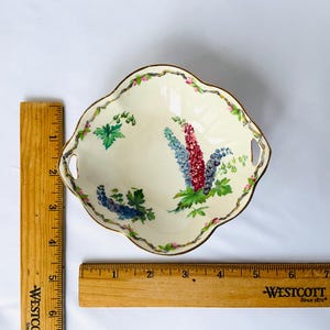 Vintage Royal Winton Delphiniums Dish: Hand-Painted Candy Bowl, 1930s Serving Plate 画像 4
