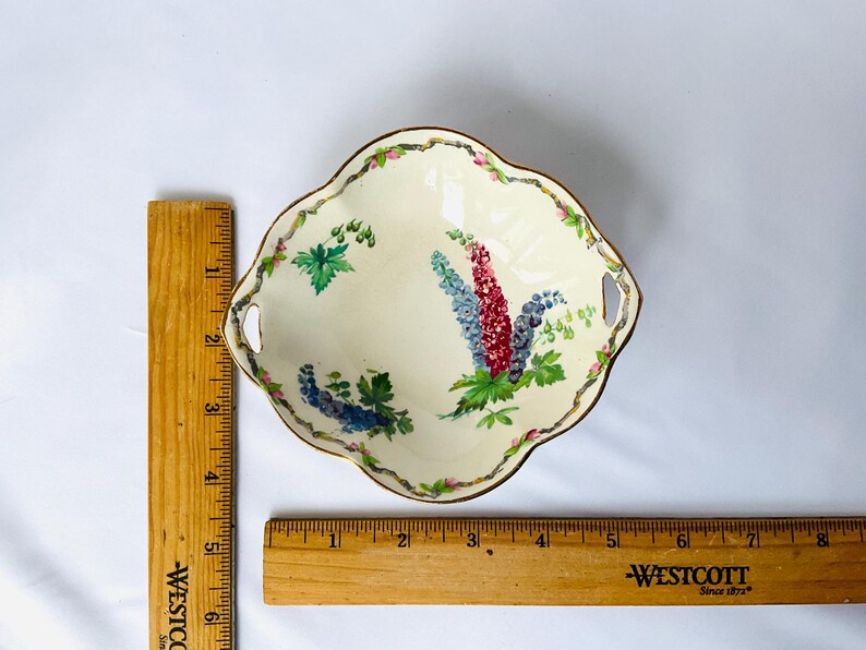 Vintage Royal Winton Delphiniums Dish: Hand-Painted Candy Bowl, 1930s Serving Plate 画像 4
