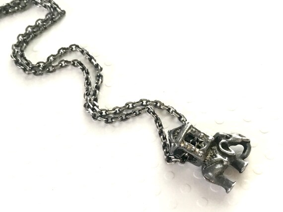 Silver Charm Necklace With Chain, Vintage Elephan… - image 3