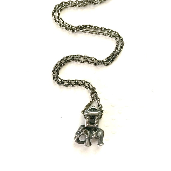 Silver Charm Necklace With Chain, Vintage Elephan… - image 5