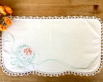 Vintage Embroidered Doily: Handmade Floral Placemat, Crochet Trim