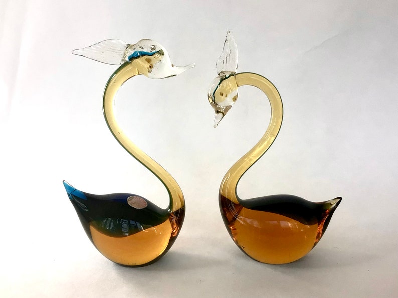 Murano Glass Swans Pair Original Italian Handblown Glass Art Etsy