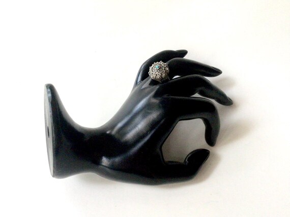 Vintage 900 Silver Turquoise Ring: Adjustable Boh… - image 6