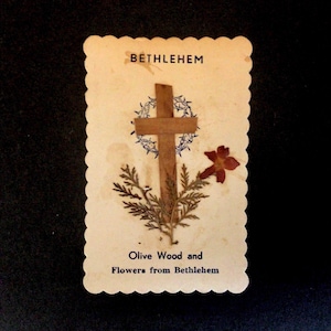 Antique Holy Card, Bethlehem Catholic Prayer Card, Holy Flower Card, 1930s Religious Prints, Olive Wood, Religious Art