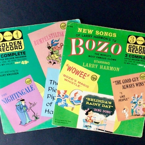 1970s Vintage Vinyl Records Set, 45RPM Records, Bozo The Clown, The Nightingale, Stories, Fairytales, Folktales, Singles Record Collection