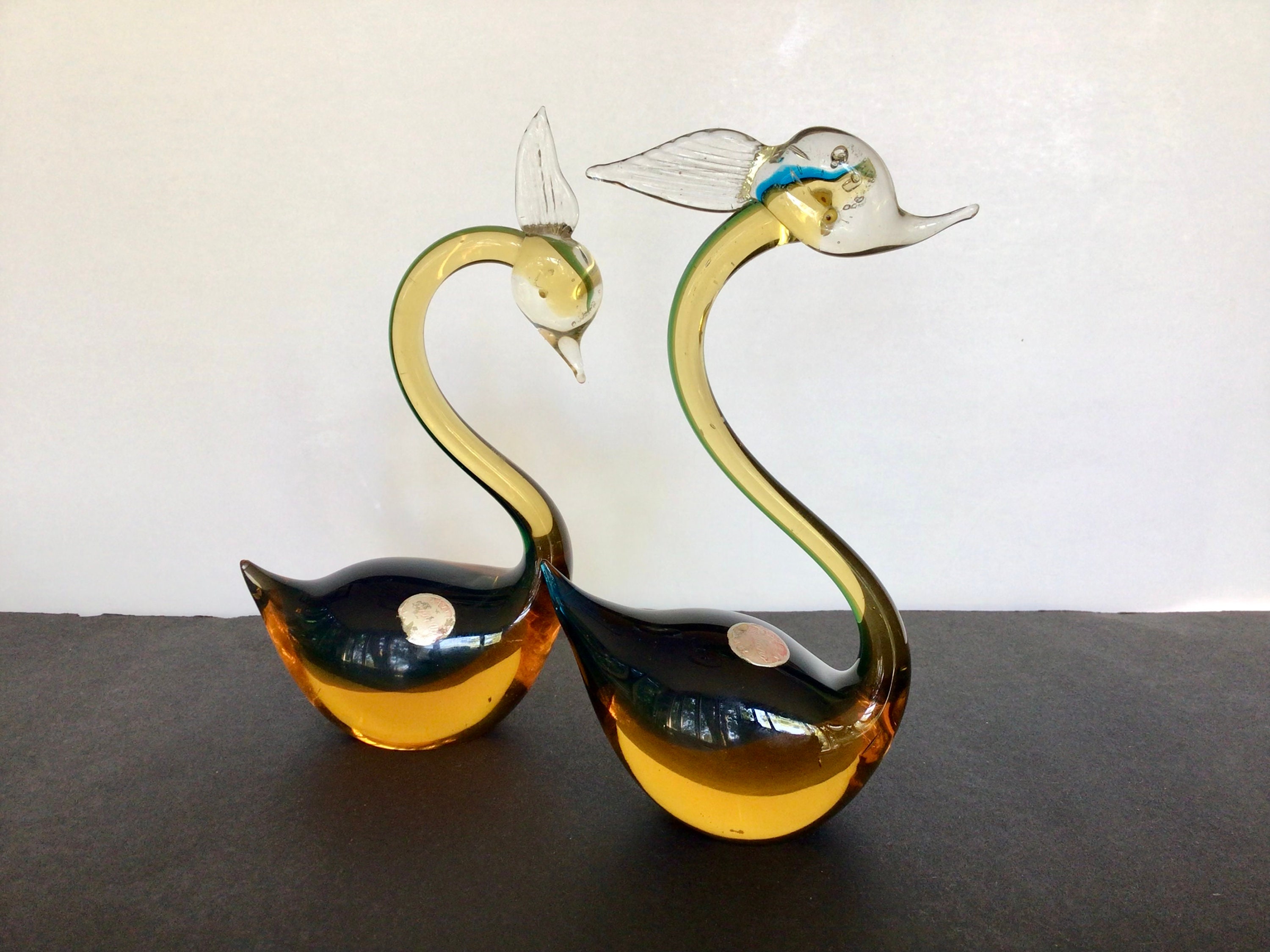 Murano Glass Swans Pair Original Italian Handblown Glass Art Etsy