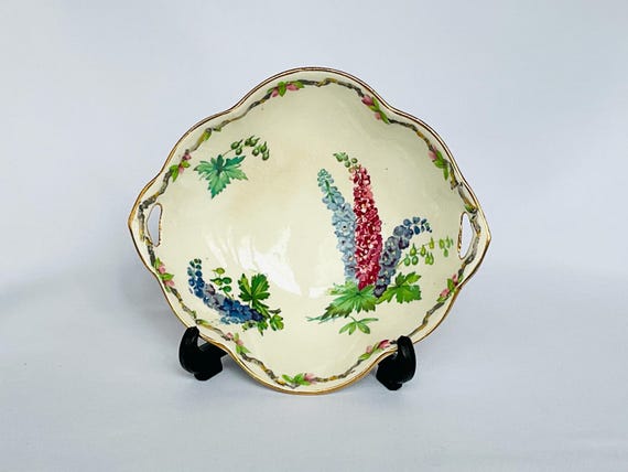 Vintage Royal Winton Delphiniums Dish: Hand-Painted Candy Bowl, 1930s Serving Plate