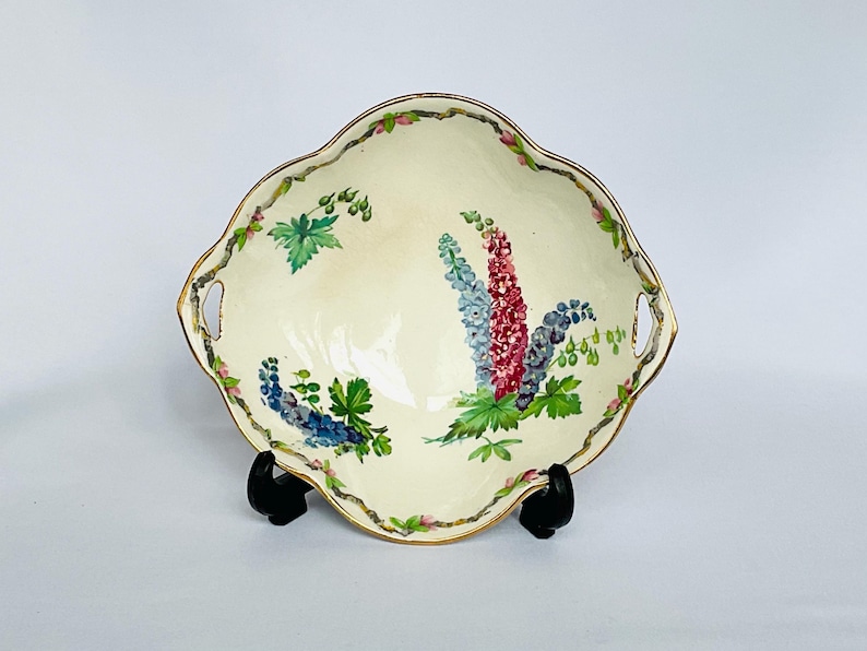 Vintage Royal Winton Delphiniums Dish: Hand-Painted Candy Bowl, 1930s Serving Plate 画像 1