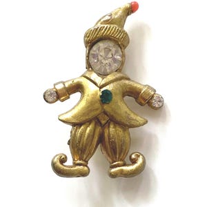 Vintage Clown Brooch, 1940 Rhinestone Pin Brooch, Retro Lapel Pins Women, Small Retro Pin, Clown Memorabilia, Circus Memorabilia, Brass Pins