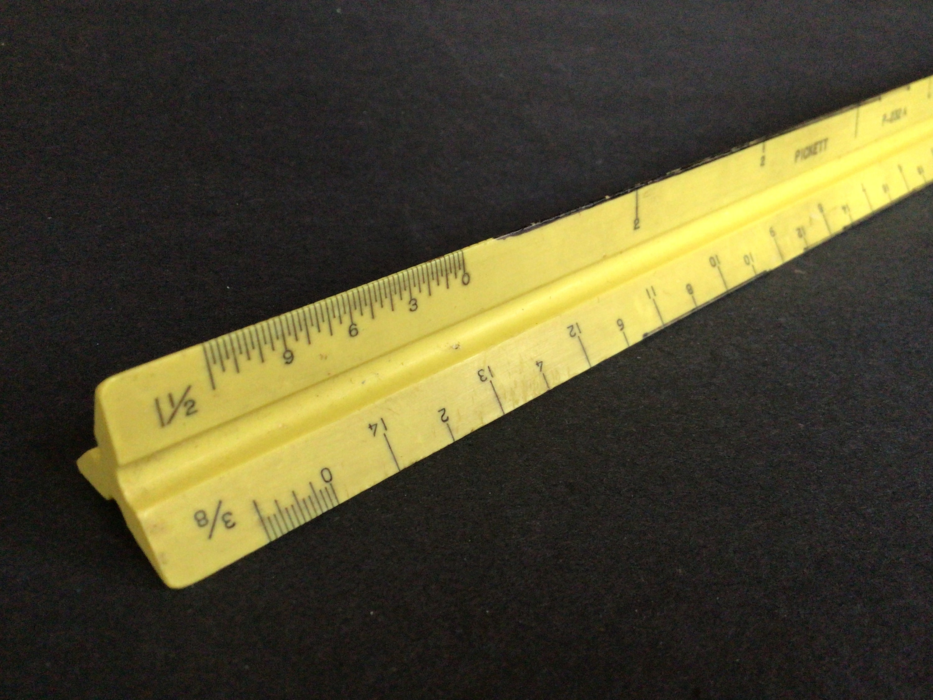 1990s Drafting Ruler Inches Centimeters Imperial Metric Pickett P 231TR  Triangle Acrylic Ruler 