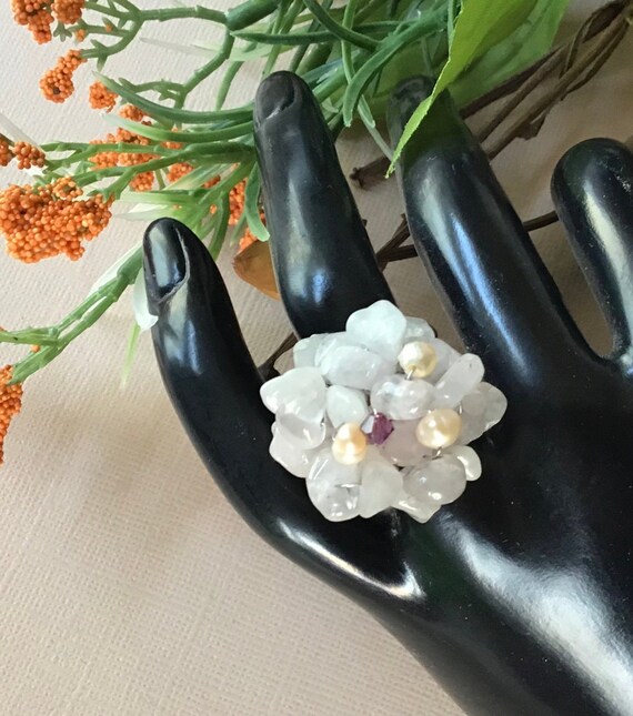 Bead Cocktail Ring, Agate Bead Ring, Adjustable R… - image 1