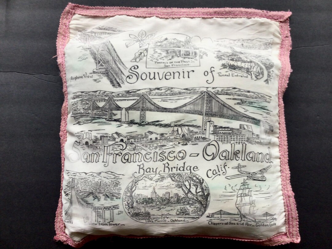 Antique San Francisco Oakland Throw Pillow Case: 1940s Souvenir