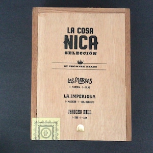Vintage Cigar Box, Wooden Box, Discontinued La Cosa Nica Seleccion Crowned Head’s Vintage Storage Box For Trinkets, Wooden Cigar Case