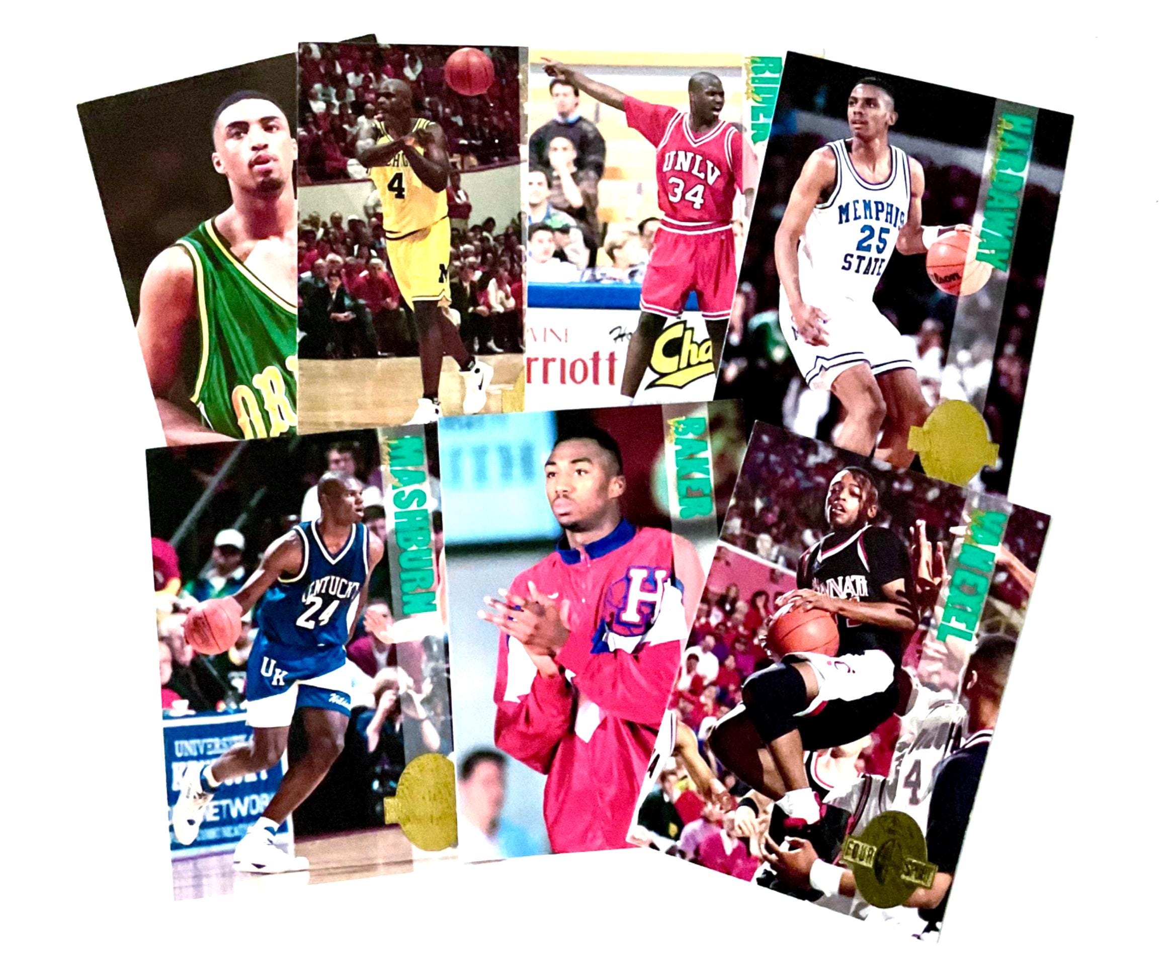 1993 Classic Four Sport Gold Edition Basketball Card Set, Collection of 7 Trading Cards, Vintage Basketball Trading Cards Rookie Score Cards