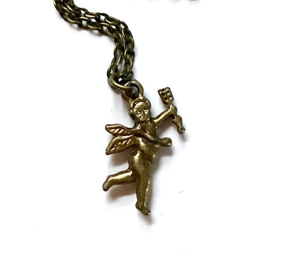 Charm Pendant Necklace, Cupid Valentine's Gift Ne… - image 1