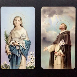 2 Beautiful Prayer Cards, St, Agnes, St. Dominic Devotional Card, Vintage Holy Cards From Italy, Catholic Saints, Faith, Christian Life