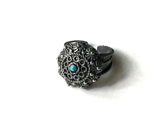 Vintage 900 Silver Turquoise Ring: Adjustable Boh… - image 4
