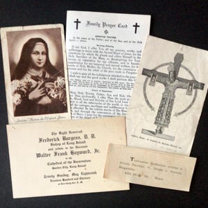 Antique Curch Ephemera 1913, Vintage Family Prayer, St Therese 1949 Prayer Card Religious Prints, Garden City, Church Cards, Confession 1874