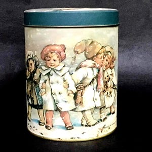 Vintage Tin Box, Christmas Cookie Box With Lid, Tea Storage Box, Vintage Kitchen Canister 1970s Metal Box Advertising Tin