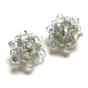Sparkling Clip On Earrings, Vintage Clips, Beaded Cluster Earrings For Bride, 1960s Earrings For Wedding Vintage Clip Ons, Something Old