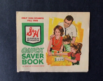 Vintage S&H Quick Saver Book, 1960s Unused Green Stamp Book, Vintage Supermarket Collectible, Advertising Ephemera, 1960s Memorabilia