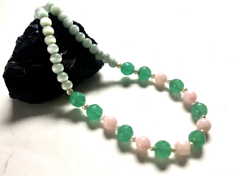 Glass Bead Necklace Green Pink Bridal Necklace Wedding Necklace Vintage Necklace For Mother\u2019s Day Gift Bead Necklace Something Old For Bride